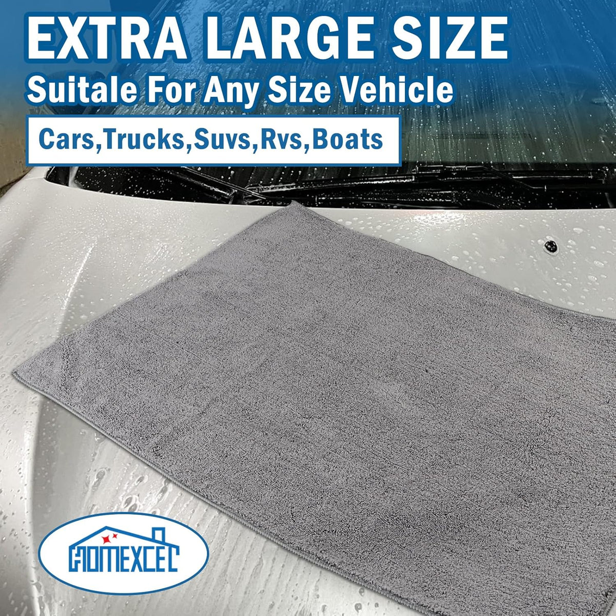 HOMEXCEL Professional Large Microfiber Car Drying Towels 2 Pack, Lint Free, Scratch Free, Highly