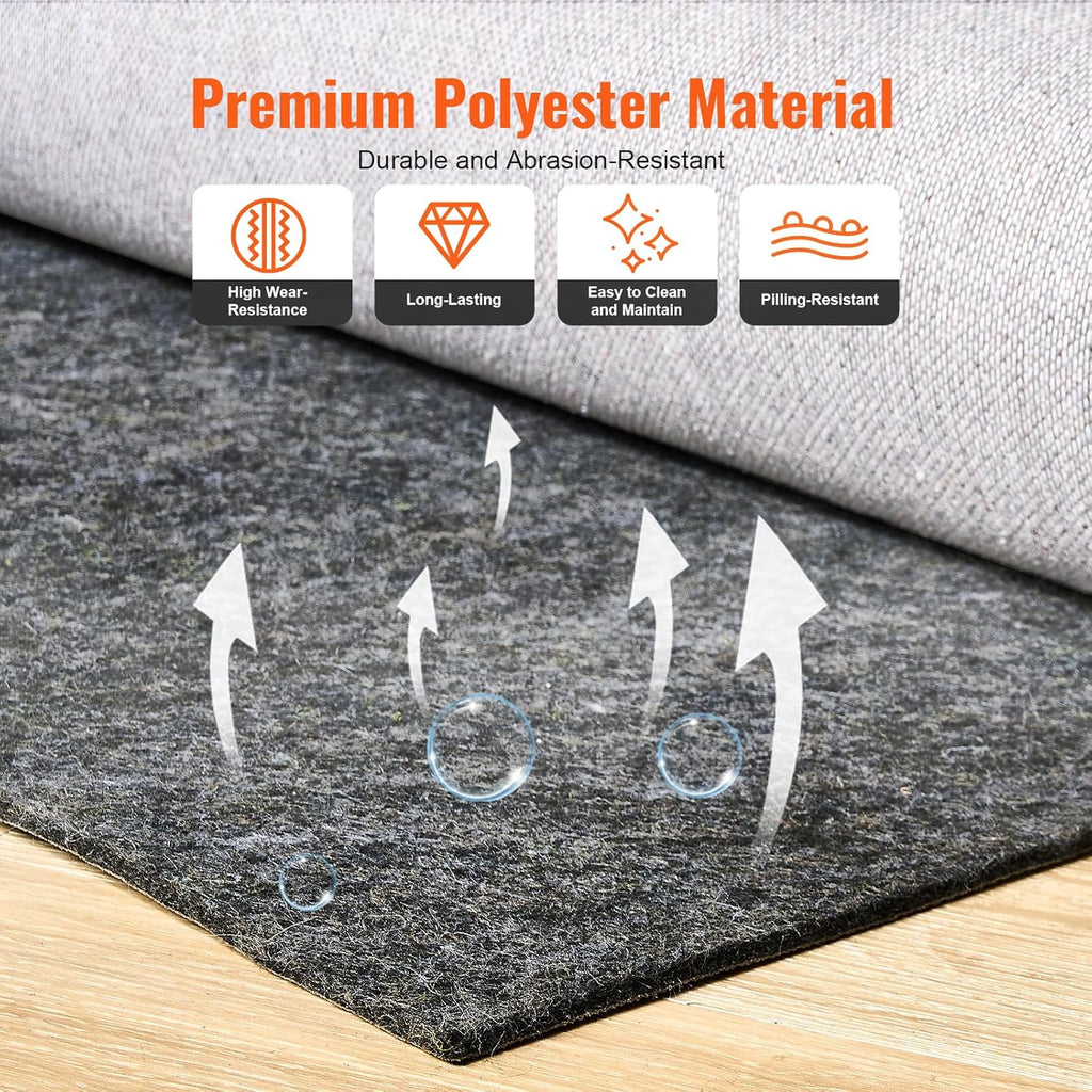 VEVOR Non-Slip Resistant Rug Pad, Protective Cushioning Carpet Pad, 2'x8' (7.875' Actual), 1/4"