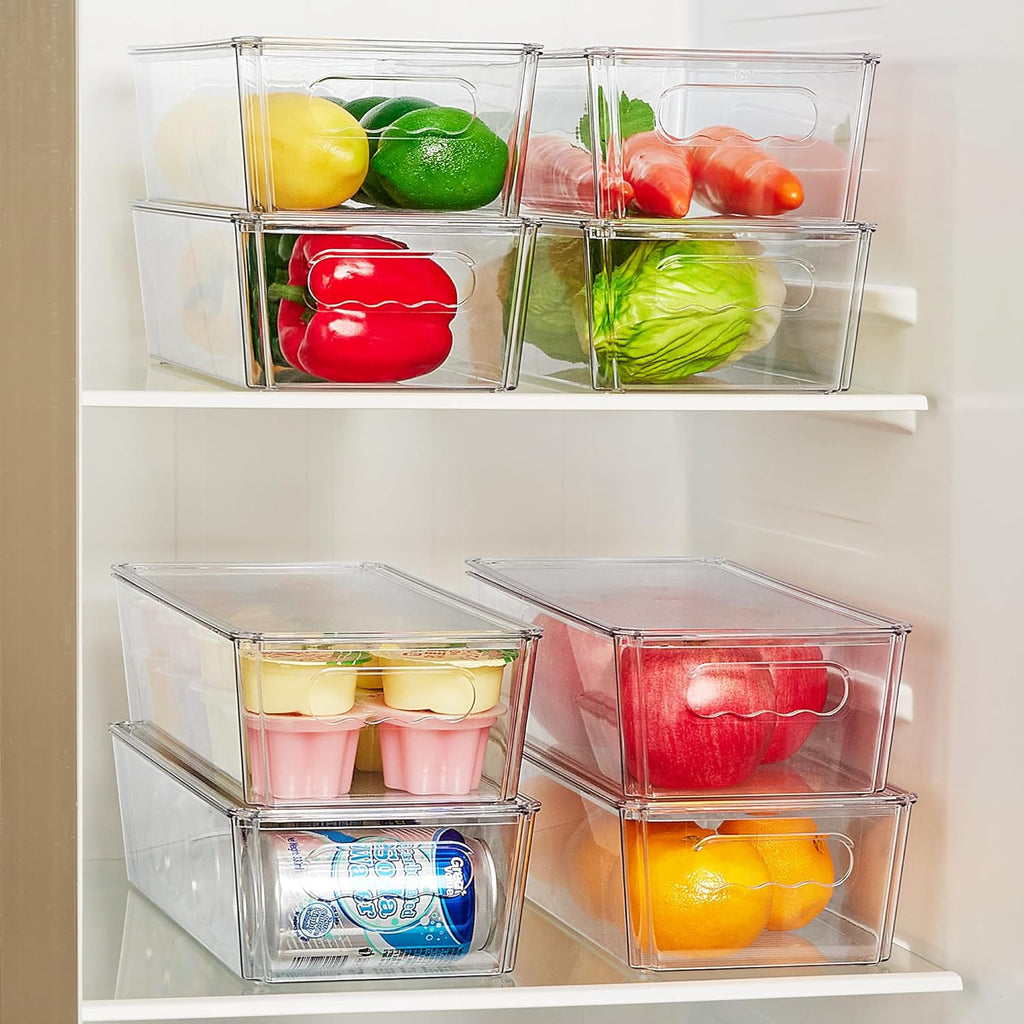 Vtopmart 12pcs Clear Organizers and Storage Bins with Lids, Stackable Plastic Storage Containers