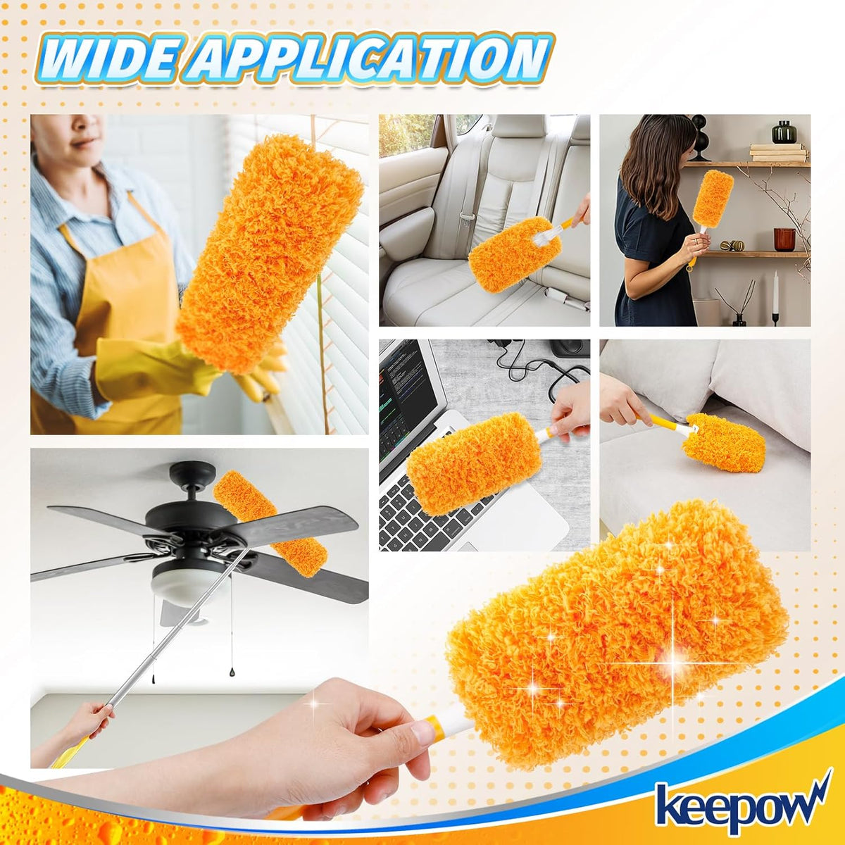 KEEPOW, 6-Pack Microfiber Reusable Refills Compitable with Hand Duster, 360 Degree Dry Microfiber