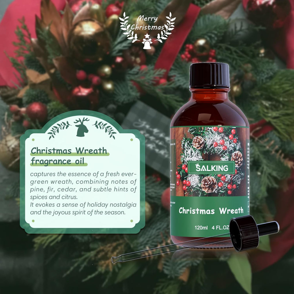 SALKING Christmas Wreath Fragrance Oil, 120ml (4 Fl Oz) Premium Essential Oils for Diffuser, Candle