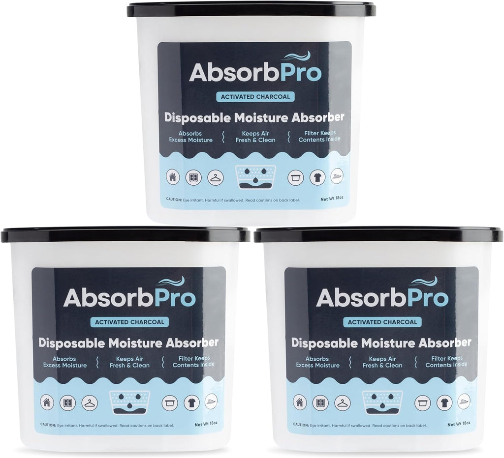Moisture Absorber Tub with Activated Charcoal - 3-Pack - 18 oz Disposable Odor Eliminator Box &