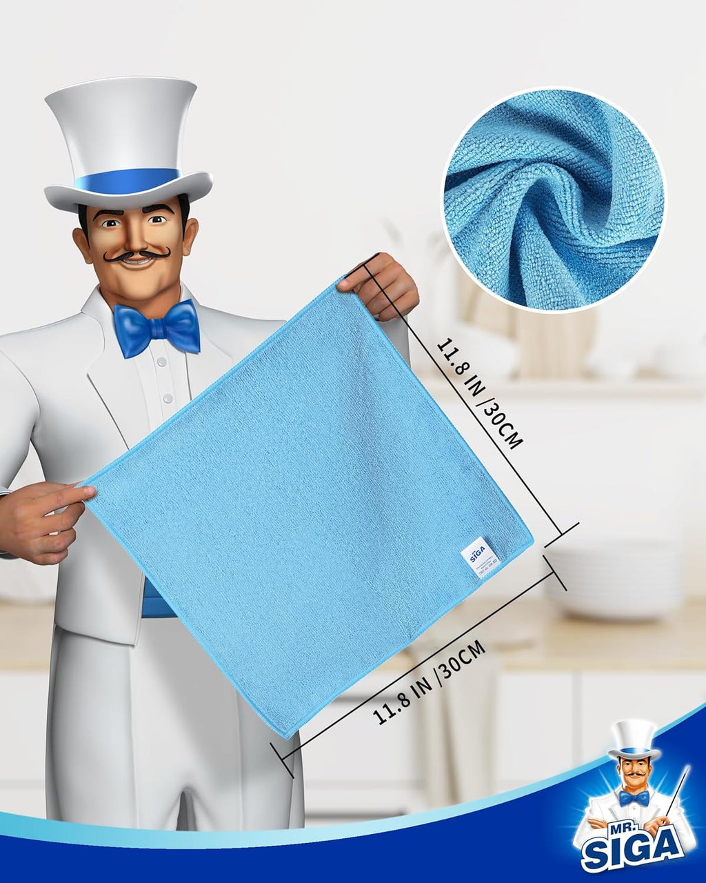 MR.SIGA Microfiber Cleaning Cloth, All-Purpose Microfiber Towels, Streak Free Cleaning Rags, Pack