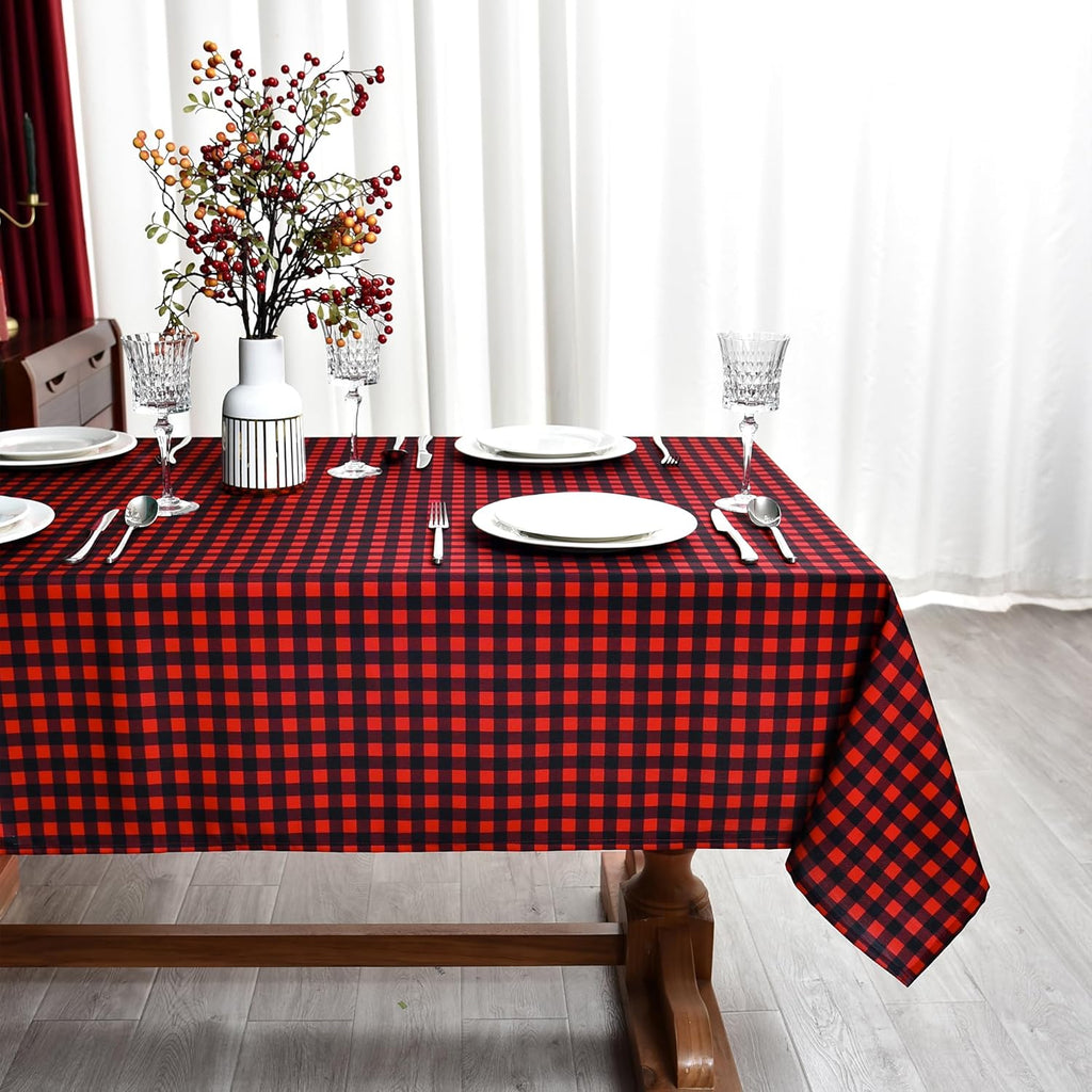 Classic Gingham Buffalo Xmas Tablecloth Fabric - Oblong 58x144 Inch Water Proof Checkered Table