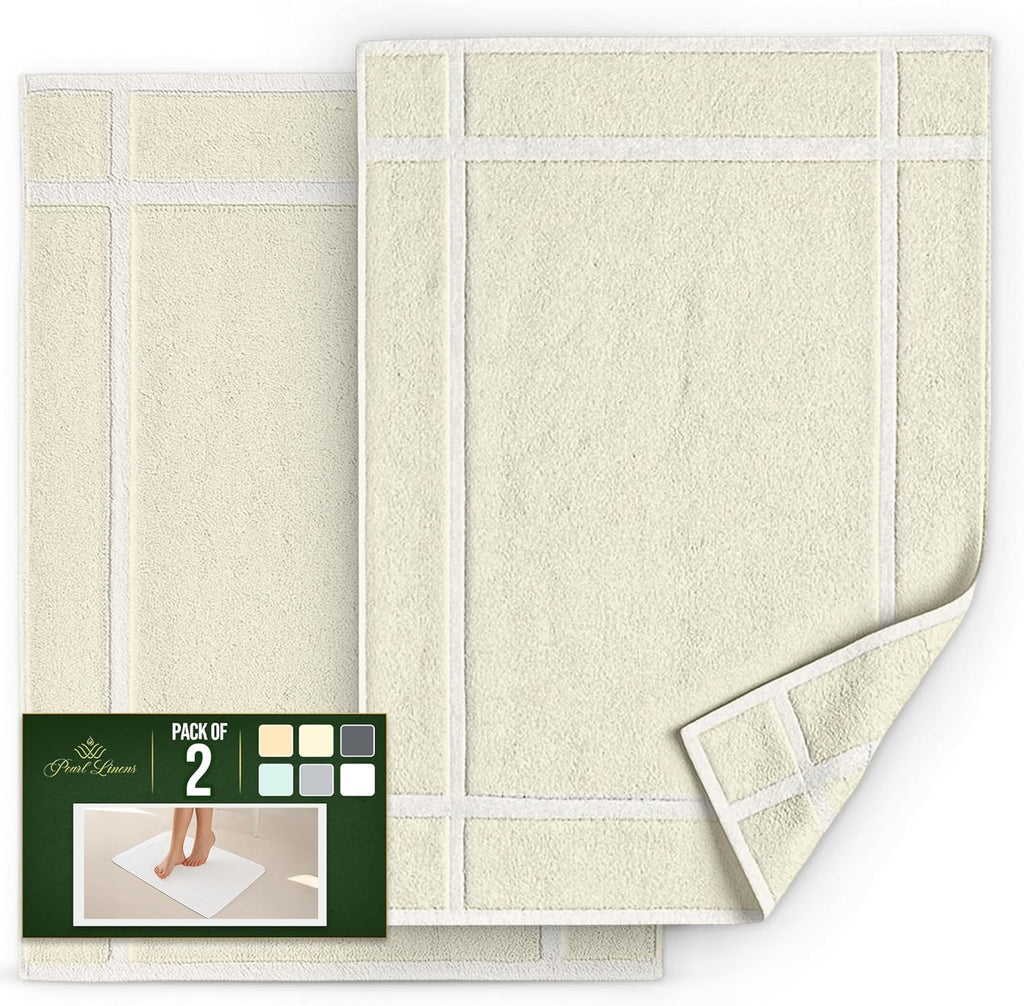 Pearl Linens Pack of 2 100% Cotton Bath Mat 18x25 inches, Soft & Absorbent Quick Dry Bathroom Mats