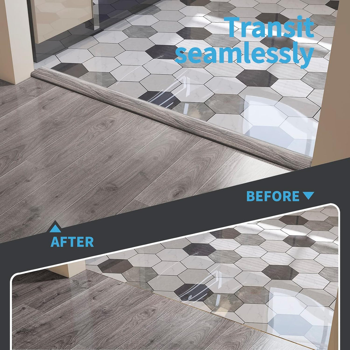 Art3d Self Adhesive Vinyl Strip for Joining Floor Gaps, Carpet Thresholds - 10 FT, 1.57in, Gray