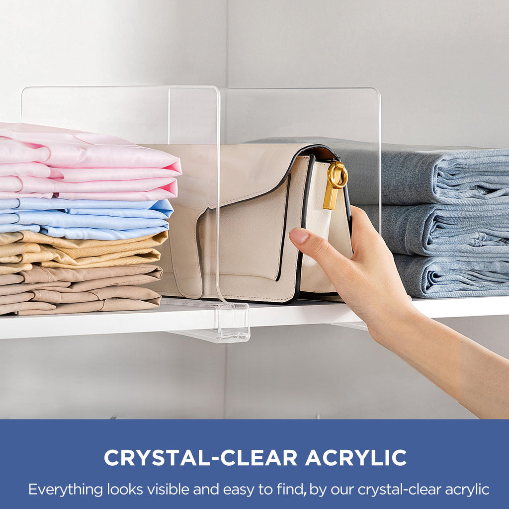 HBlife 6 Pack Closet Organizers and Storage, Clear Shelf Dividers, Vertical Purse Organizer for