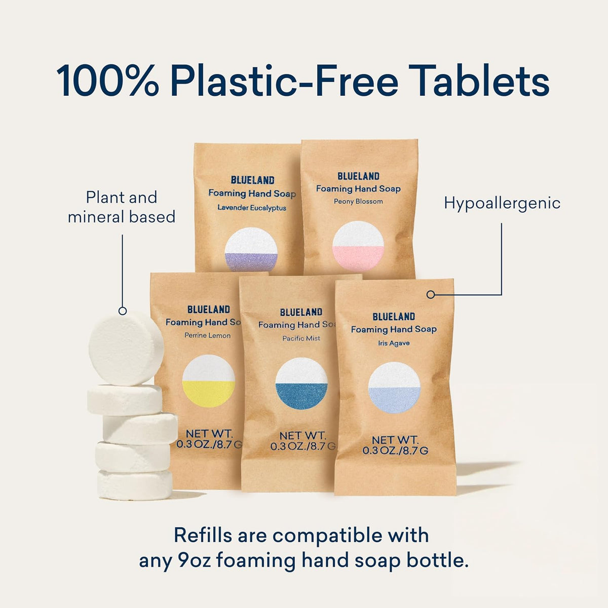 BLUELAND Foaming Hand Soap Refill Tablets, 4-Pack, Variety Pack Scents, Eco Friendly Cleaning