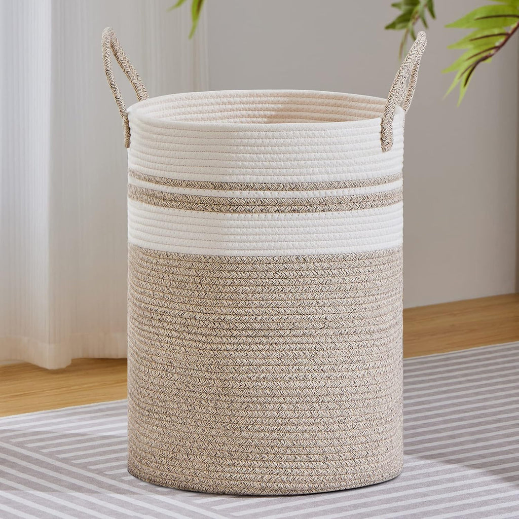 VIPOSCO Large Laundry Hamper, Tall Woven Rope Storage Basket for Blanket, Toys, Dirty Clothes in