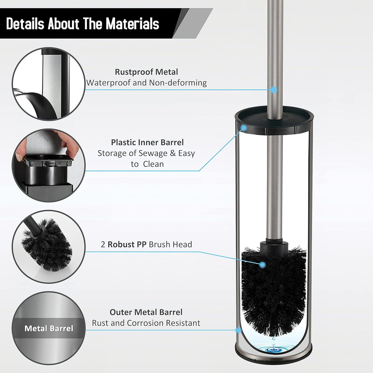 BGL Toilet Brush and Holder,Stainless Steel Toilet Brushes for Bathroom with Holder, Toilet Bowl
