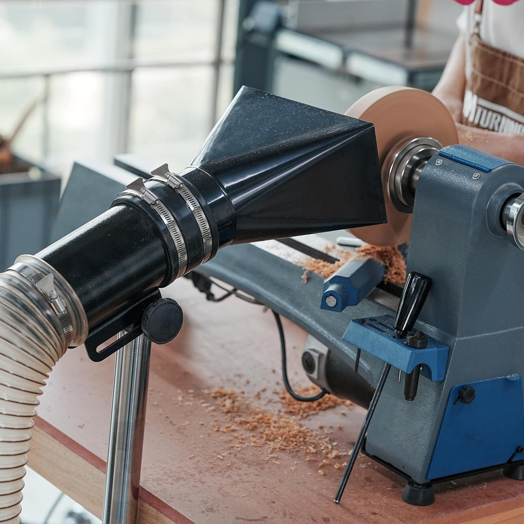 Dust Extraction Hood with Flexible Rubber Cuff for Interchangable Dust Hood for Woodturning Lathe