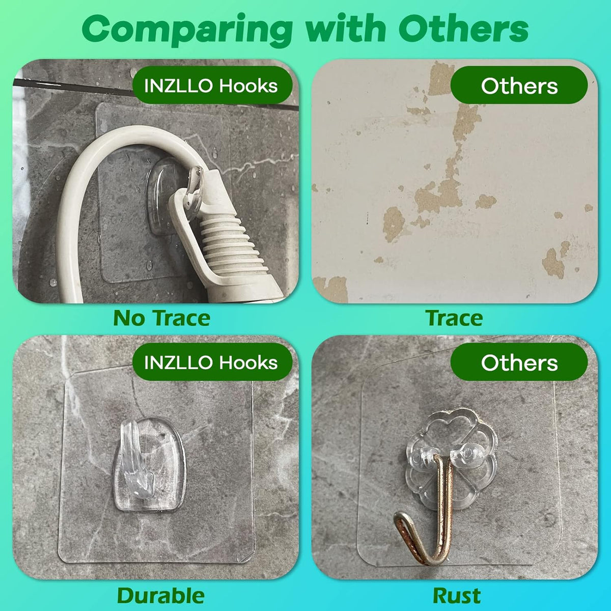 Adhesive Hooks, Heavy Duty Utility Hooks 20 lb(Max) Waterproof and Oilproof Removable, Clear