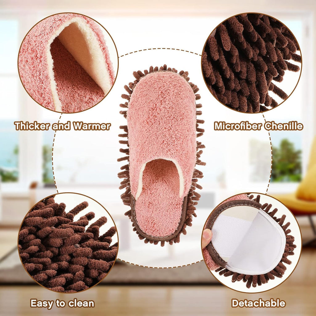 Jecery 2 Pair Microfiber Slippers Floor Cleaning Chenille Mop Slippers Base Board Cleaner Household