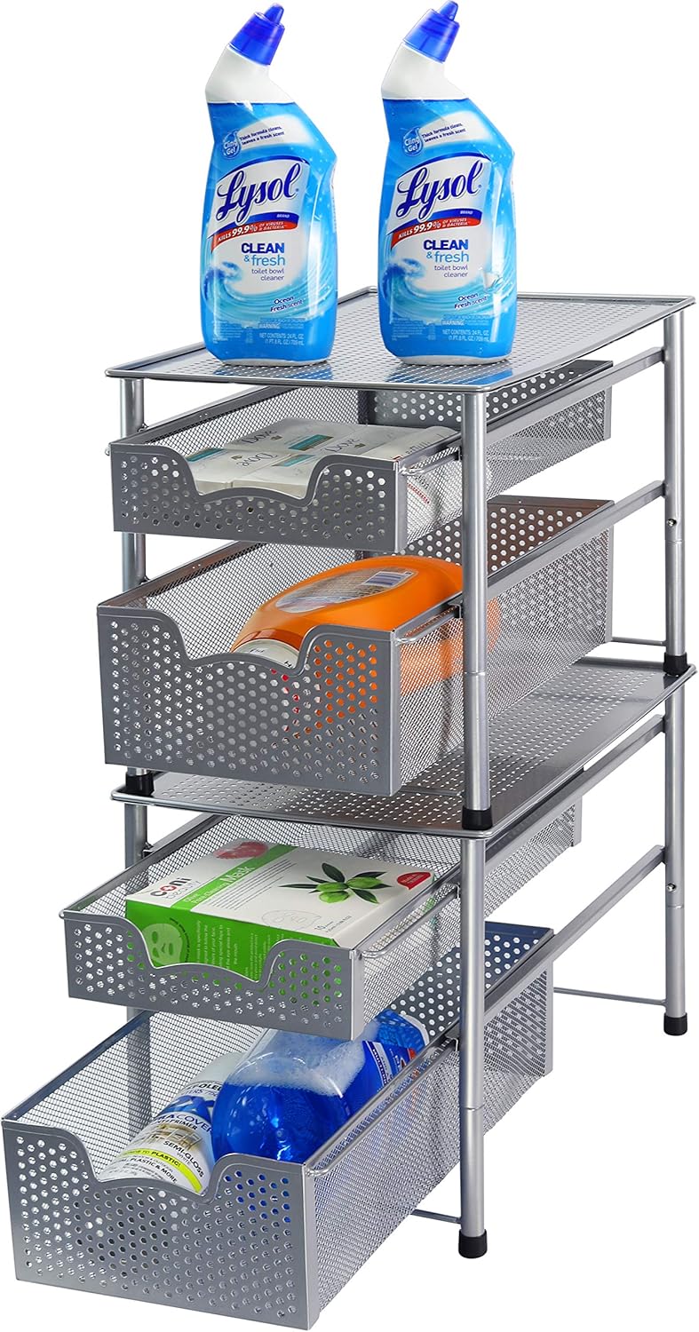 Simple Houseware Stackable 2 Tier Sliding Basket Organizer Drawer, Silver