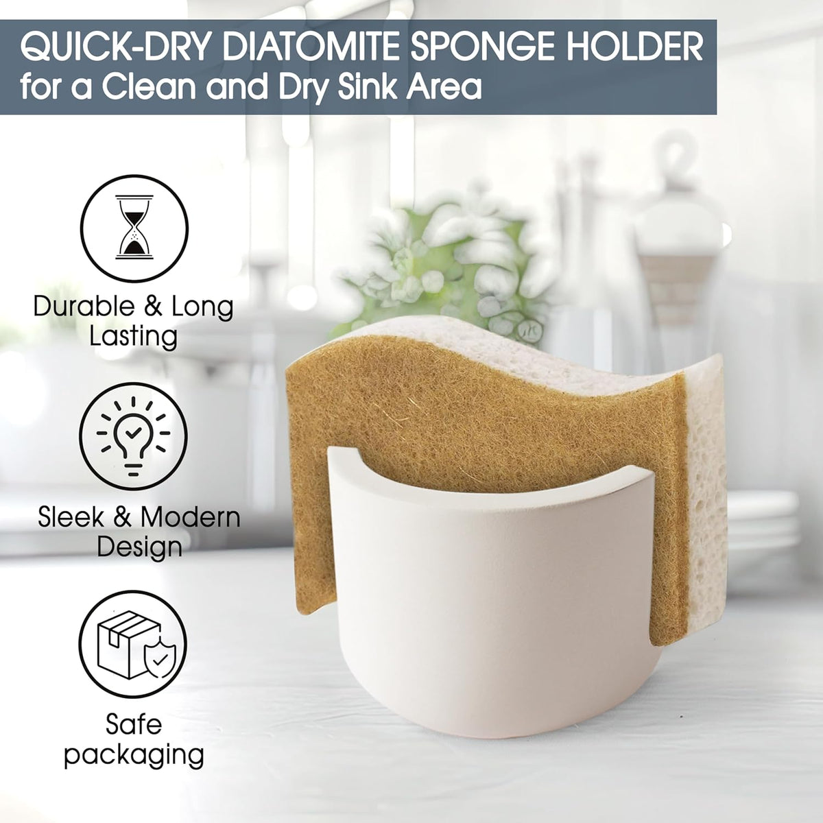 MOPHONICHOME Sponge Holder, Stone Sponge Holder for Kitchen Sink - Diatomite Kitchen Sink Caddy