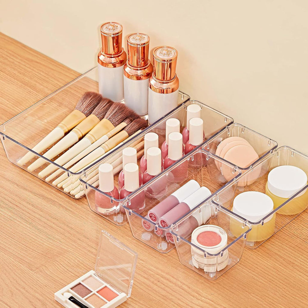 SMARTAKE 28 Piece Drawer Organizers with Non-Slip Silicone Pads, 4-Size Desk Drawer Organizer Trays