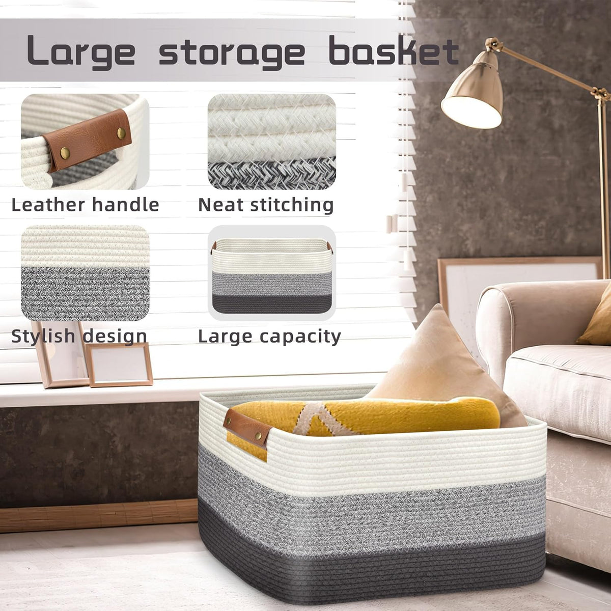 Large Collapsible Laundry Basket, Clothes Hamper for Blanket, Toy, Towels, Woven Baskets for