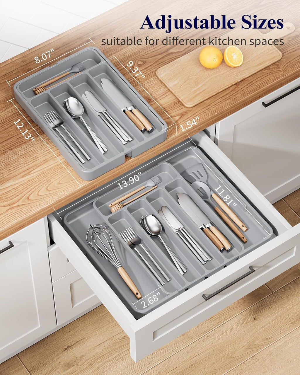 Kitsure Cutlery Drawer Organiser for Kitchen - Adjustable Cutlery Tray for Effortless Utensil