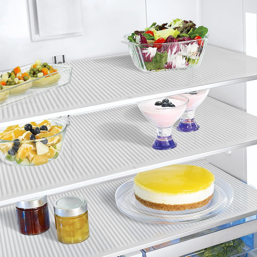 Non-Slip Silicone Refrigerator Liners for Shelves, Reusable Washable Fridge Shelf Drawer Liners