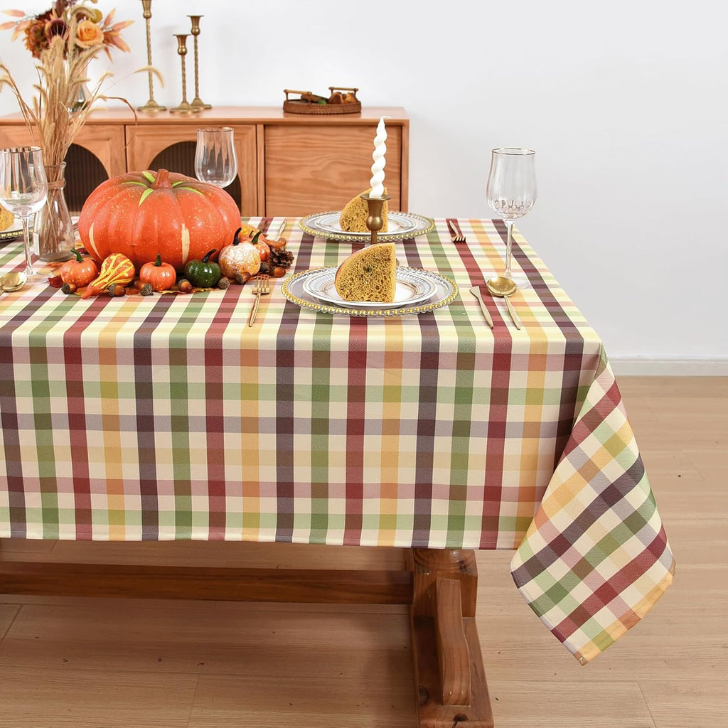 Waterproof Gingham Festive Tablecloth Fabric - Oblong 52x70 Inch Classic Buffalo Tartan Holiday