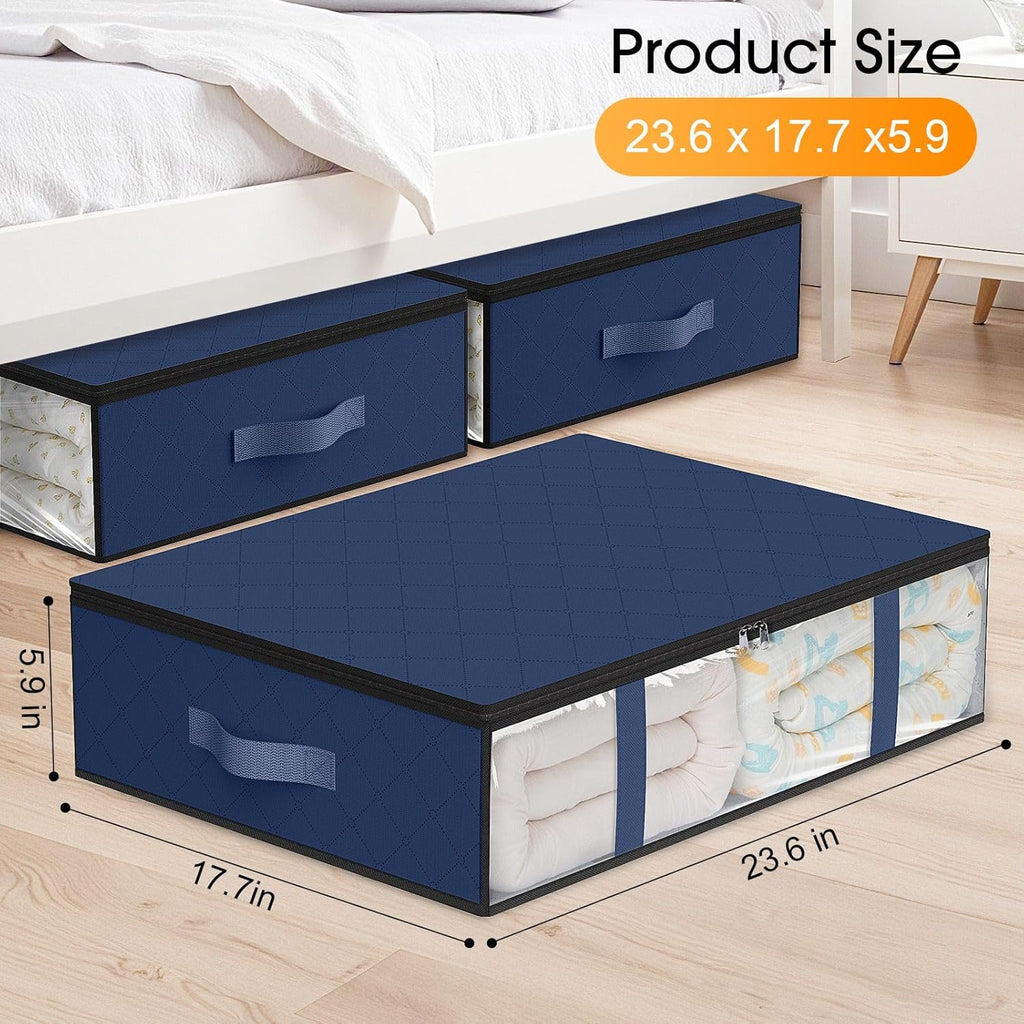 StorageRight Under Bed Storage Bins, 4-Pack 40L Foldable Fabric Storage Bags with Transparent
