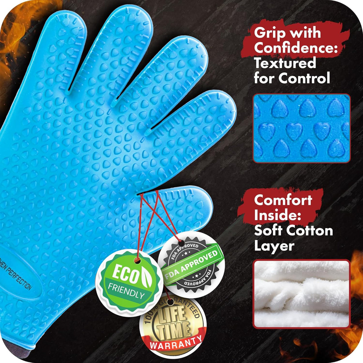 KITCHEN PERFECTION XL Silicone Smoker Oven Gloves-Extreme HeatResistant Gloves-Handle Hot Food