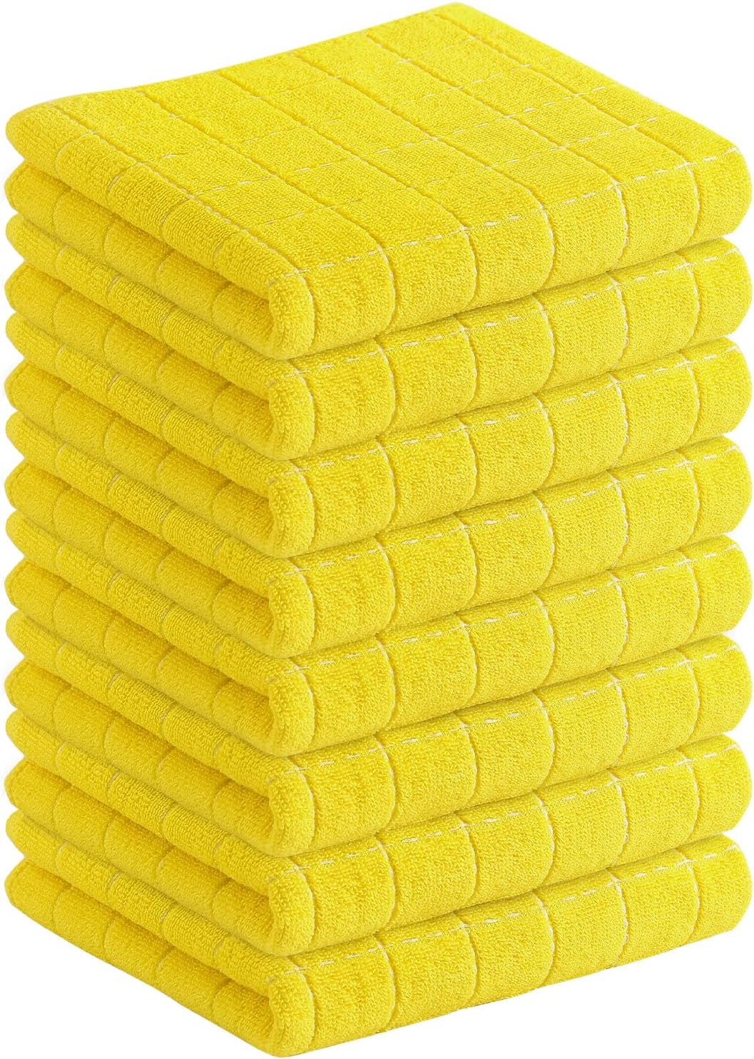 Homaxy 100% Cotton Terry Kitchen Towels(Yellow, 13 x 28 inches), Checkered Designed, Soft and Super