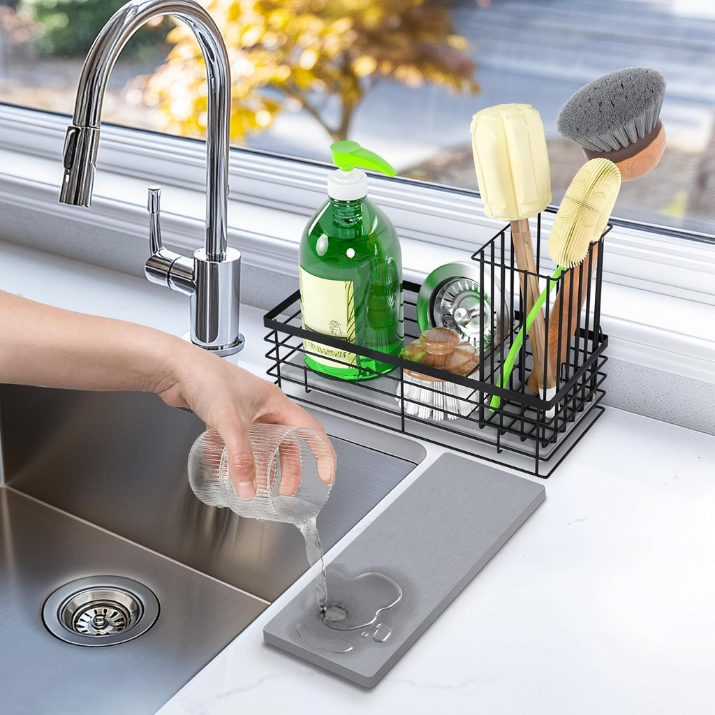 Sponge Holder for Kitchen Sink with Instant Drying Stone, Sponge Caddy, Stainless Steel Sink Caddy