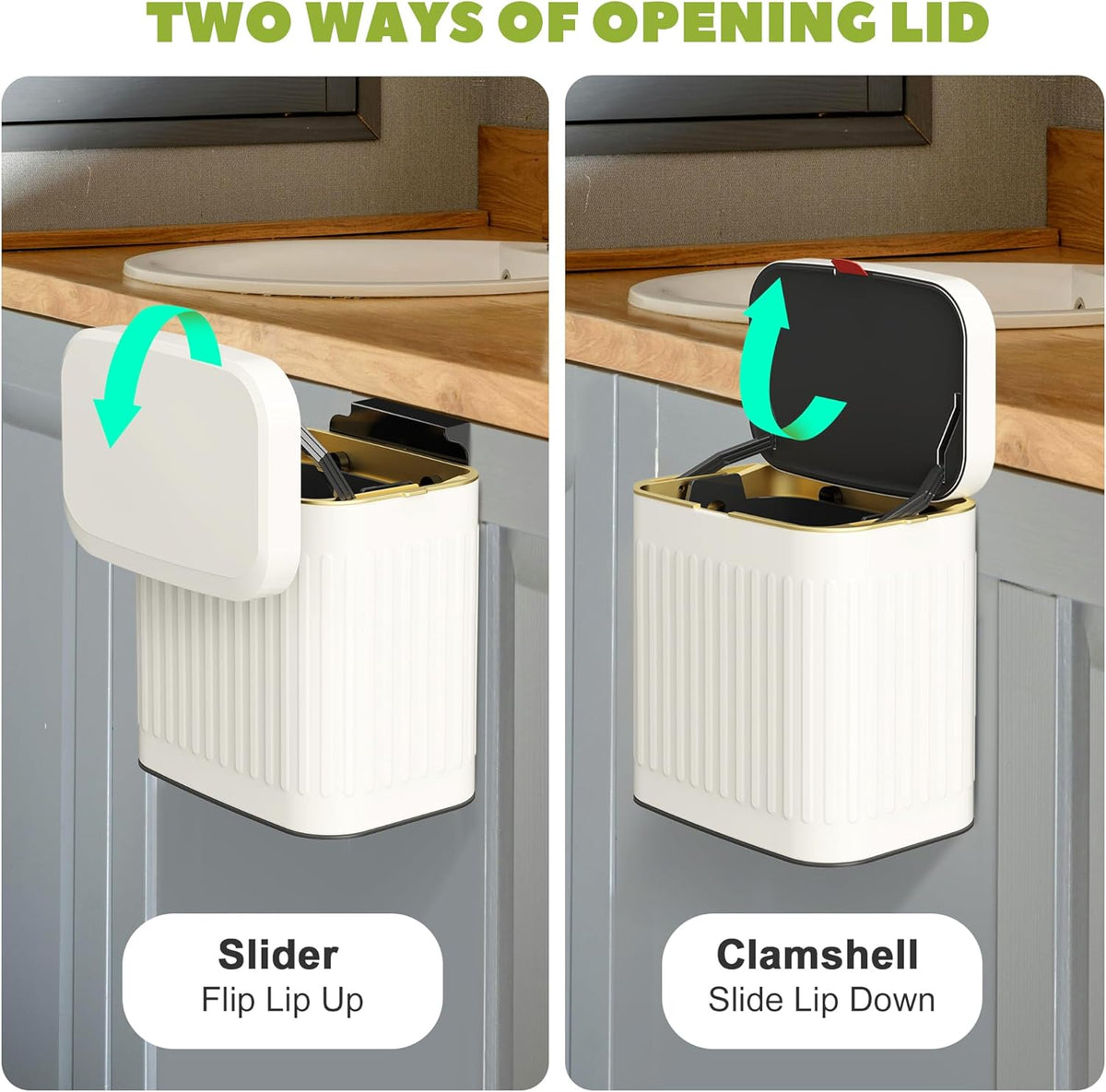 GloDeals Kitchen Trash Can with Lid, 2 in 1 Small Garbage Can Compost Bin Countertop, Wall-Mounted