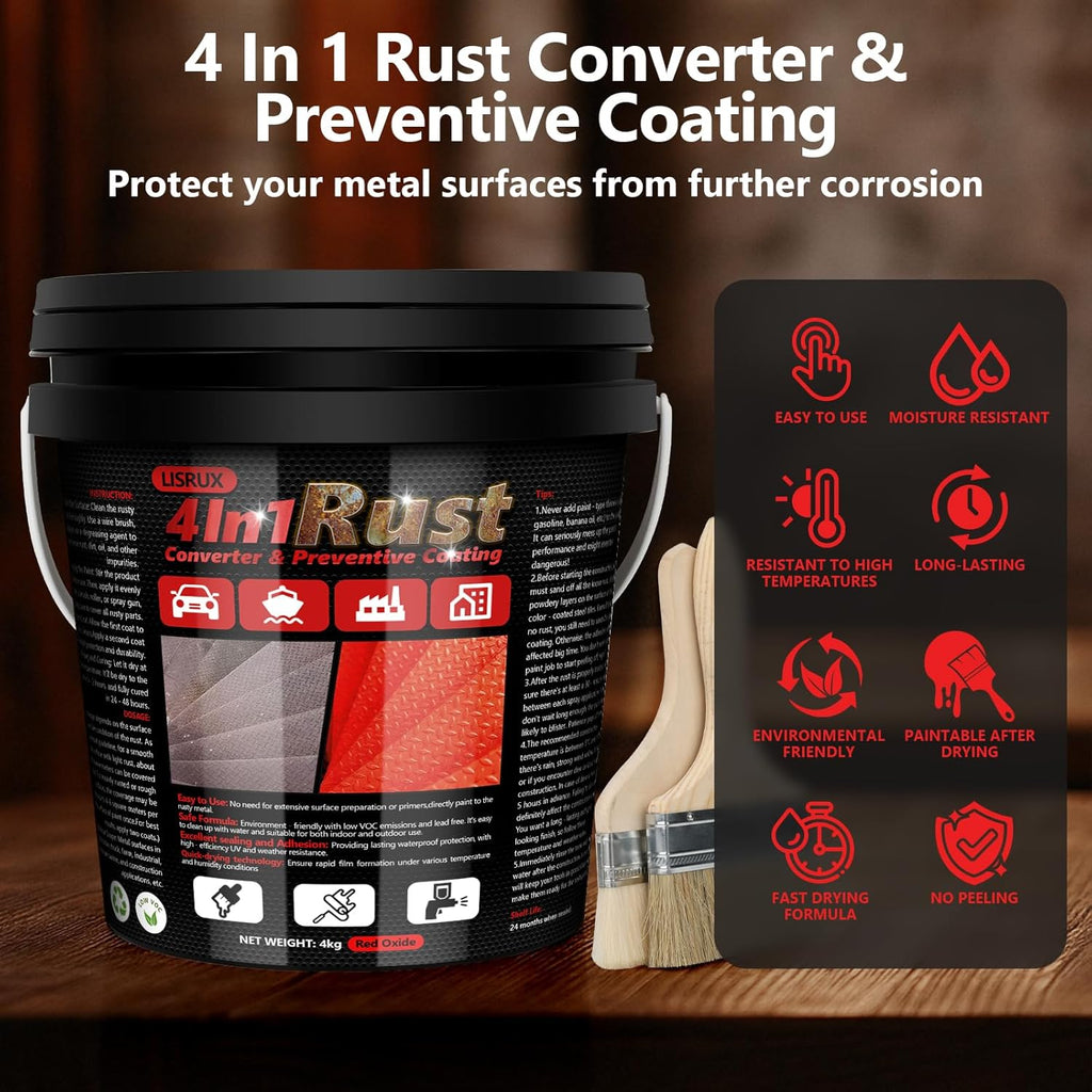 4-in-1 Rust Converter & Metal Primer, 141 Fl OZ Red Rust Inhibitor Paint for Metal, Remove &