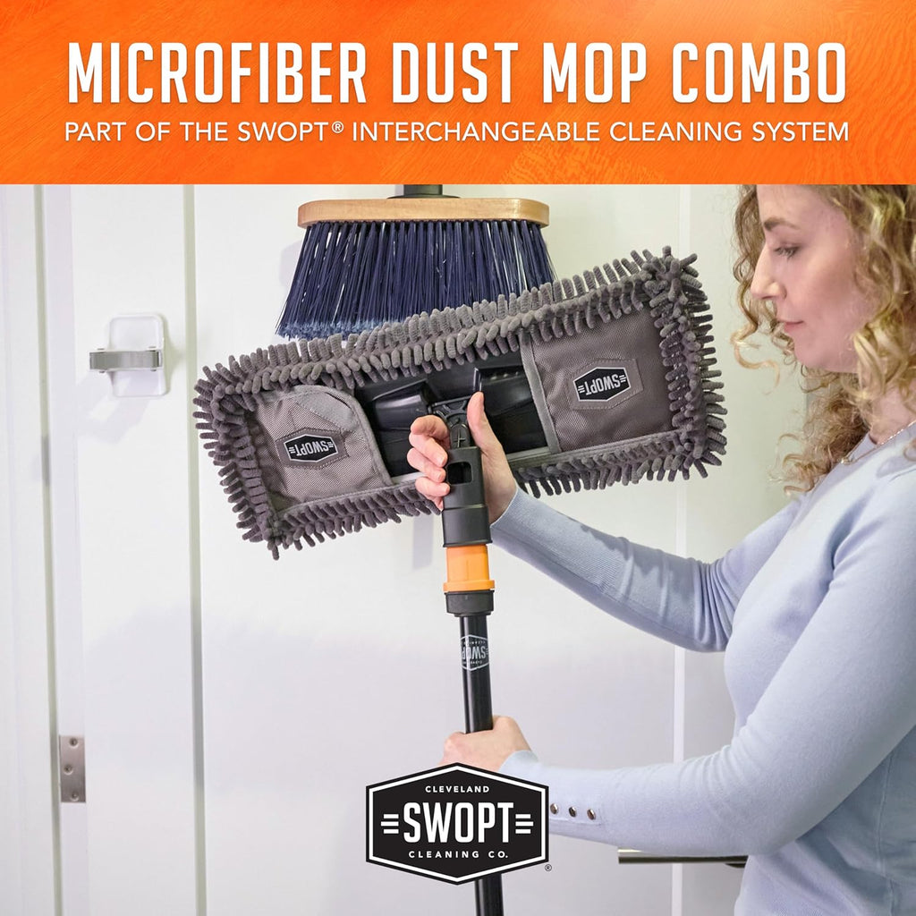 SWOPT 18” Microfiber Dust Mop + 60" Steel Handle, Combo — Includes Additional 18” Microfiber