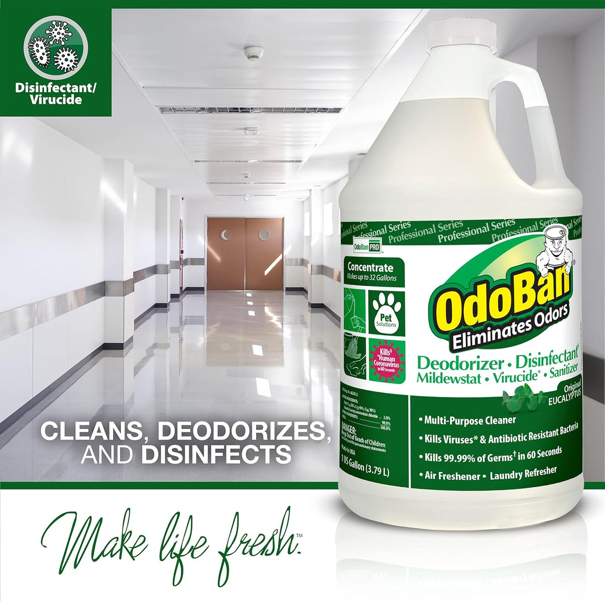 OdoBan Professional Disinfectant and Odor Eliminator Concentrate, Made in the USA, Original