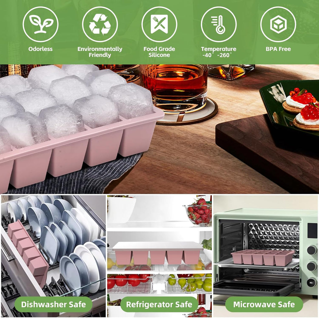 Silicone Ice Cube Tray, 3 Pack Easy-Release Stackable Ice Trays for Freezer with Lid 15 Reusable