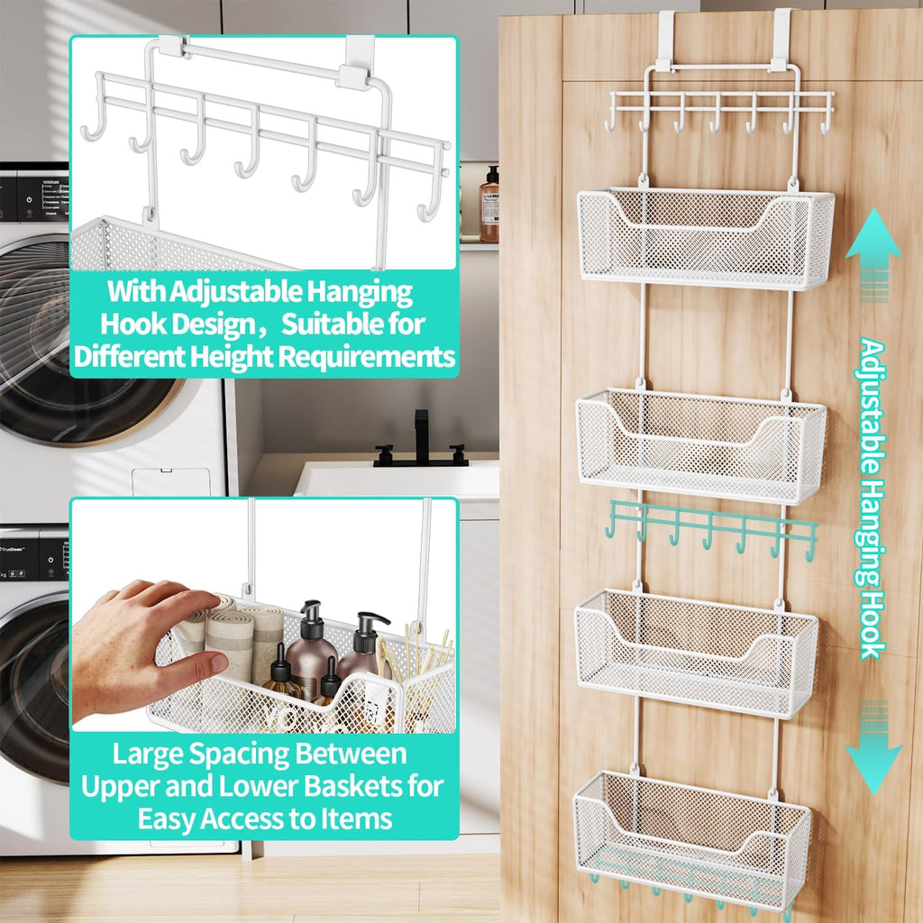 HapiRm Over Door Organizer Storage - Hanging Door Organizer with 4 Metal Large Capacity Baskets and