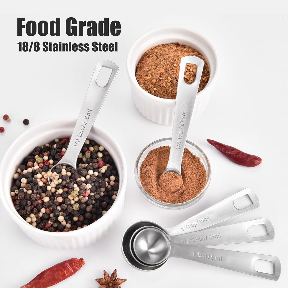 Doosu Measuring Spoons Set of 5-18/8 Stainless Steel Heavy Duty Teaspoons Tablespoons with Engraved