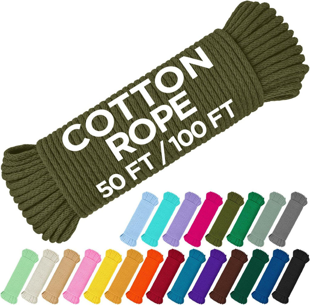 TECEUM Cotton Rope 3/16” (5 mm) – 50 FT – Strong All-Purpose Braided Rope – Natural Cotton – for