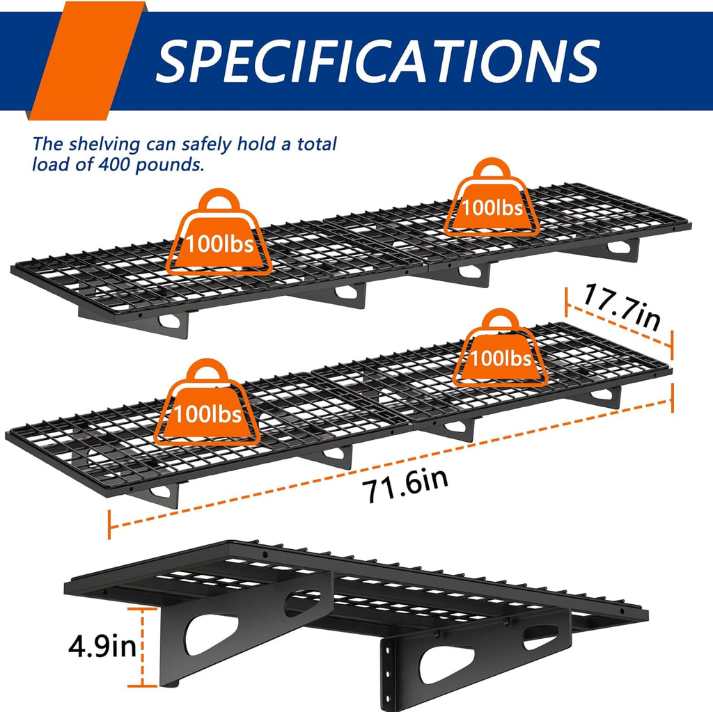 4-Pack 1.5x3FT Garage Shelving 17.7-inch-by-35.8-inch Wall Shelf Garage Storage Rack Wall Mounted