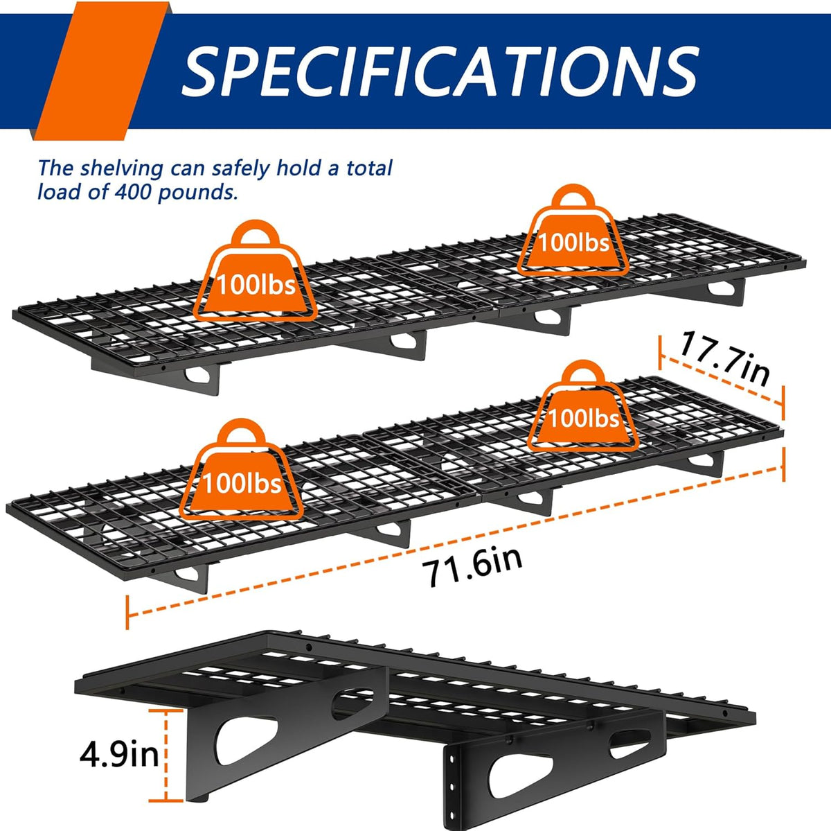 4-Pack 1.5x3FT Garage Shelving 17.7-inch-by-35.8-inch Wall Shelf Garage Storage Rack Wall Mounted