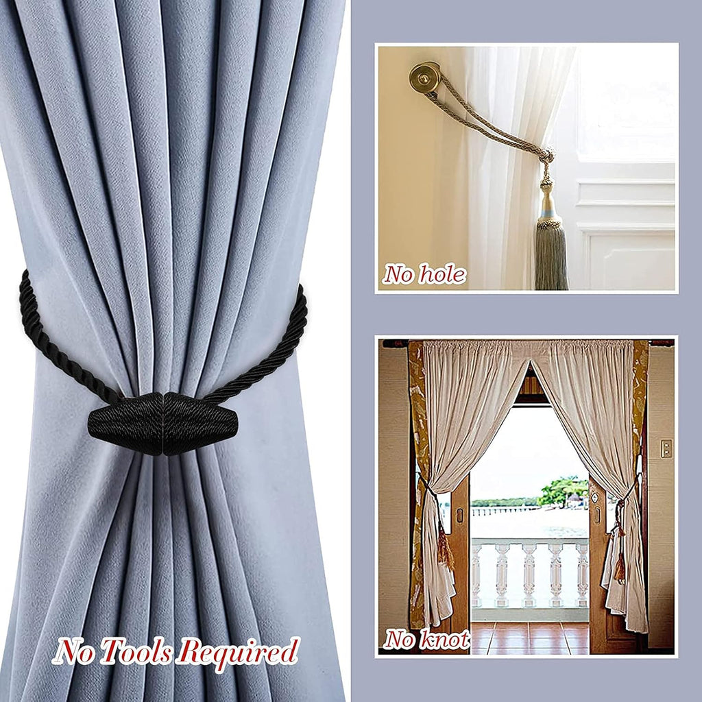Hion Magnetic Curtain Tiebacks Black 2pcs, Curtain Tiebacks Buckles Holdbacks Holders Hooks Clip