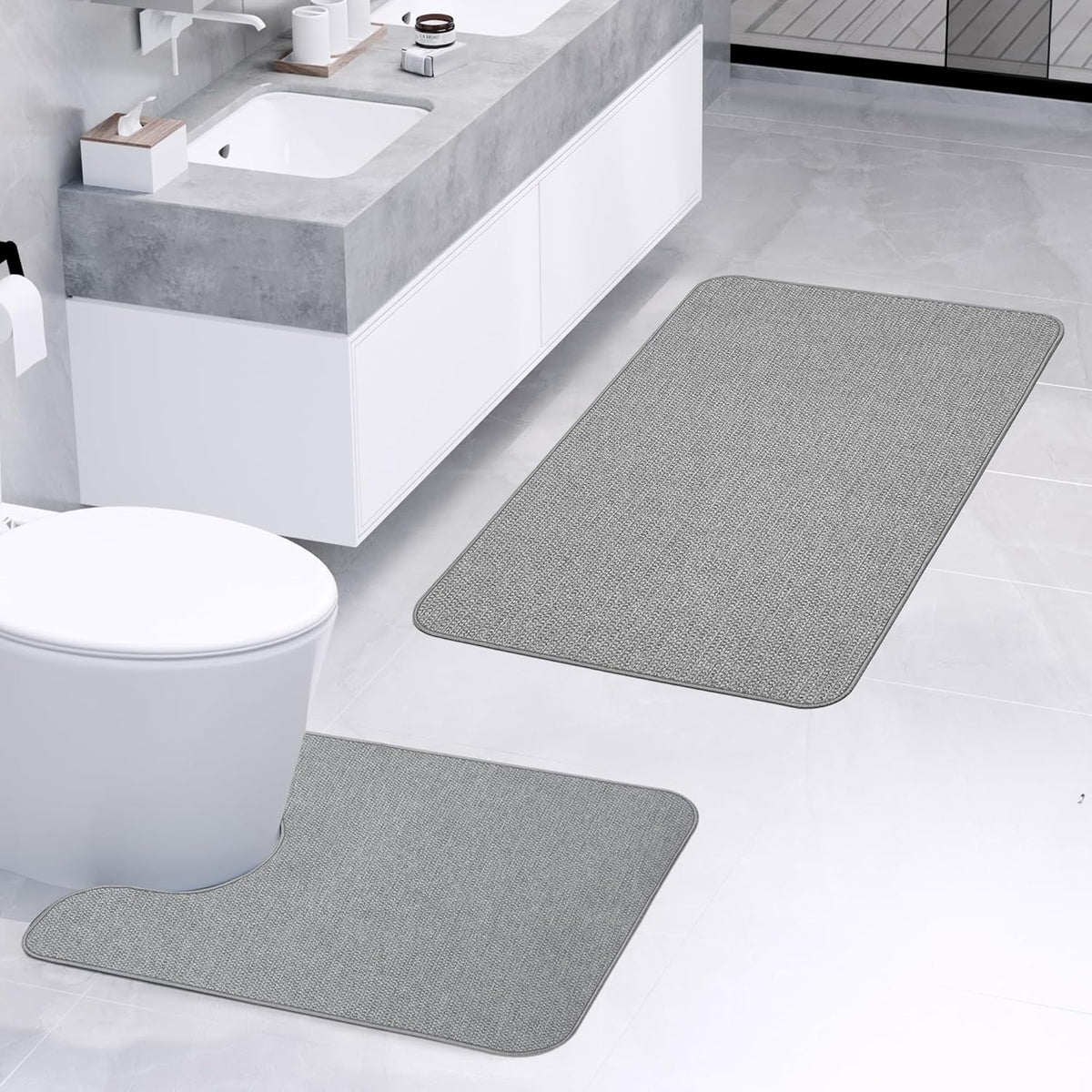 Bathroom Rugs Set 2 Pieces,Thin Bathroom Mats,Toilet Rugs,Quick Dry,Non-Slip,Machine Washable,Low