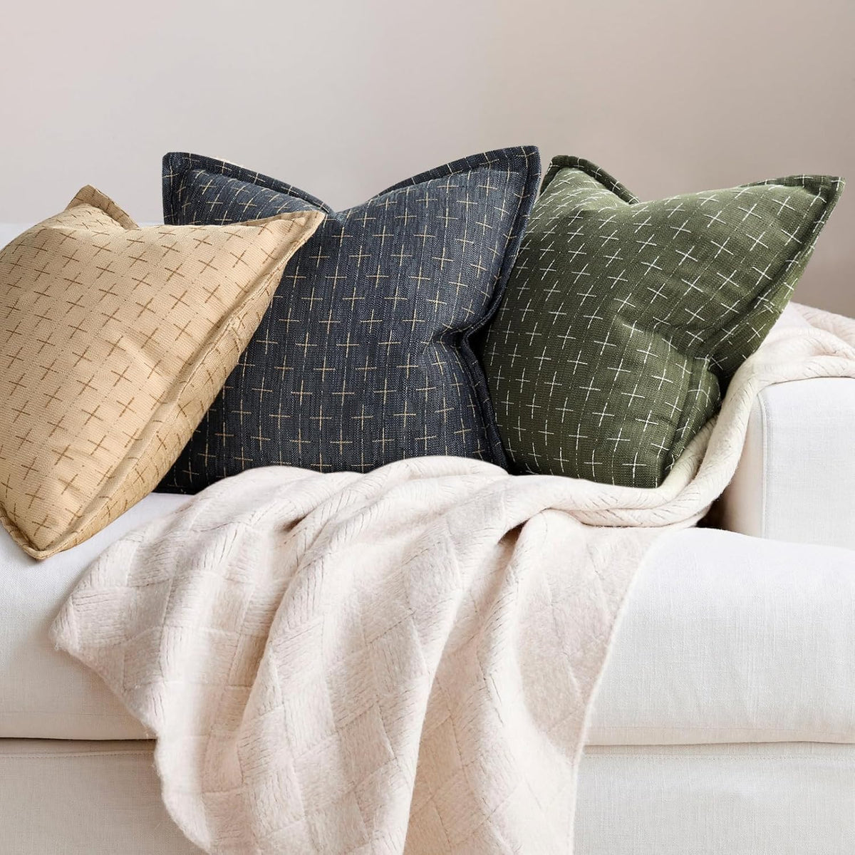 ZWJD 12x20 Pillow Covers Set of 2 Soft Polyester Textured Lumbar Pillow Covers with Stylish Flange