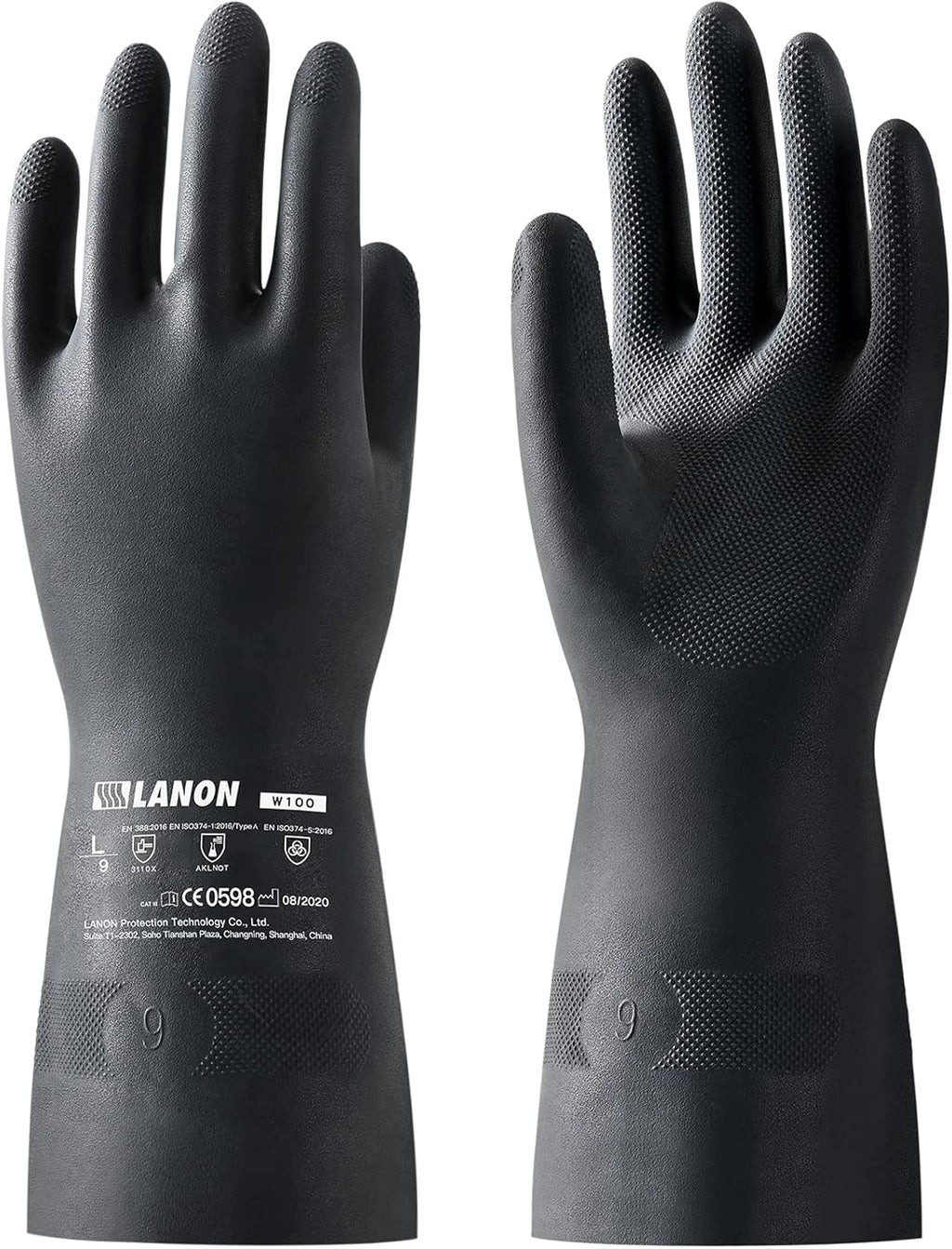 LANON Rubber Chemical Resistant Gloves, Reusable Heavy-duty Safety Work Gloves, Acid & Alkali