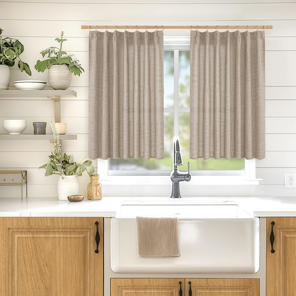 YoungsTex Short Linen Curtains 40 Inch Length for Cafe Window, Small Drapes Light Filtering with