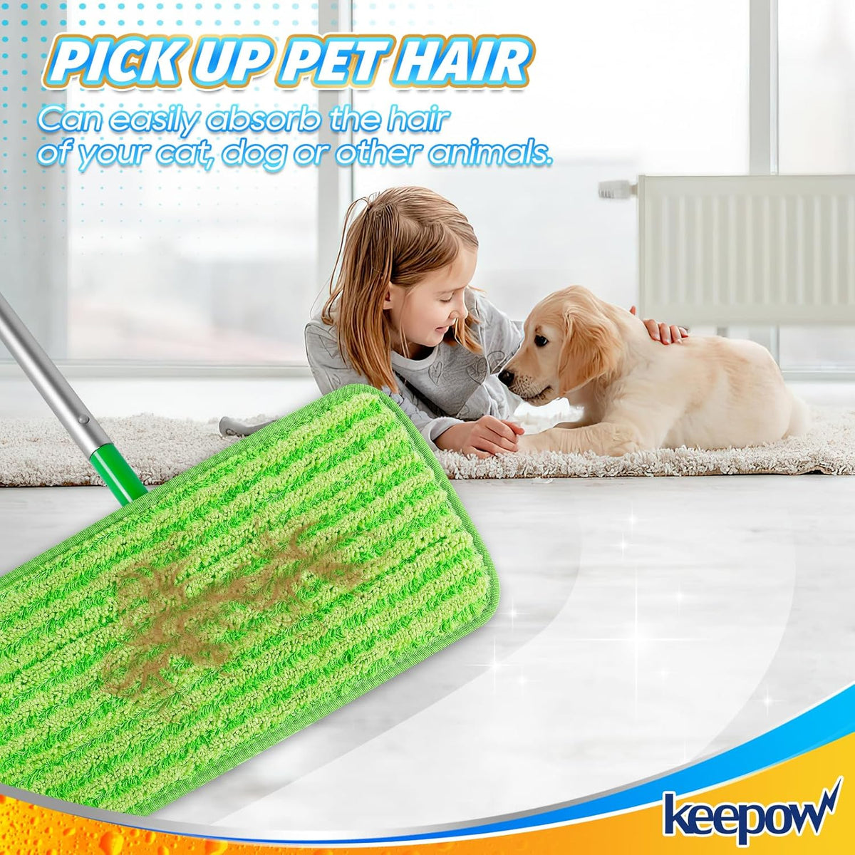 KEEPOW Reusable Mop Pads Compatible with Swiffer Sweeper Mop, Microfiber Dry Sweeping Cloths