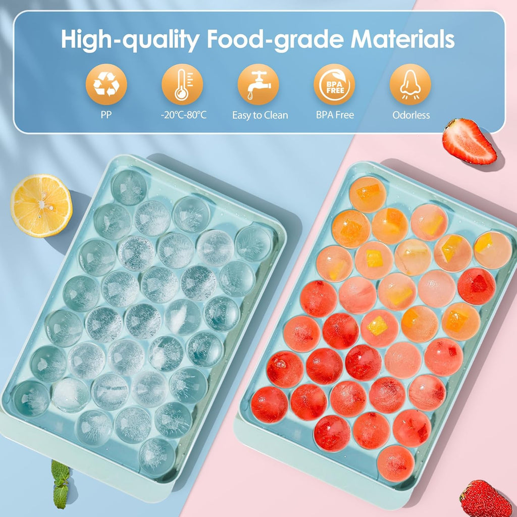 WIBIMEN Ice Cube Tray with Lid - Round Ice Tray for Freezer with Lid - Ice Cube Trays for Freezer