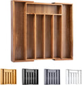 Bellsal Acacia Silverware Organizer Kitchen Drawer Organizer Expandable Bamboo Utensil Holder