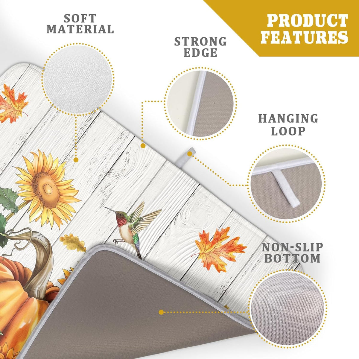 Fall Sunflower Maple Leaves Dish Drying Mat for Kitchen Counter Autumn Harvest Pumpkin Dish Drying