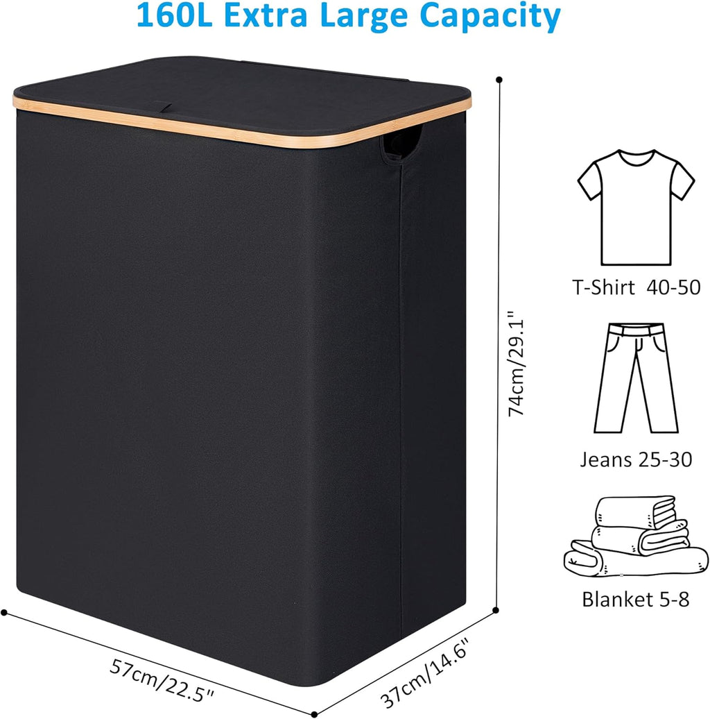 efluky Double Laundry Hamper with Lid, Divided Laundry Hamper with Removable Bags, 2 Section Dirty