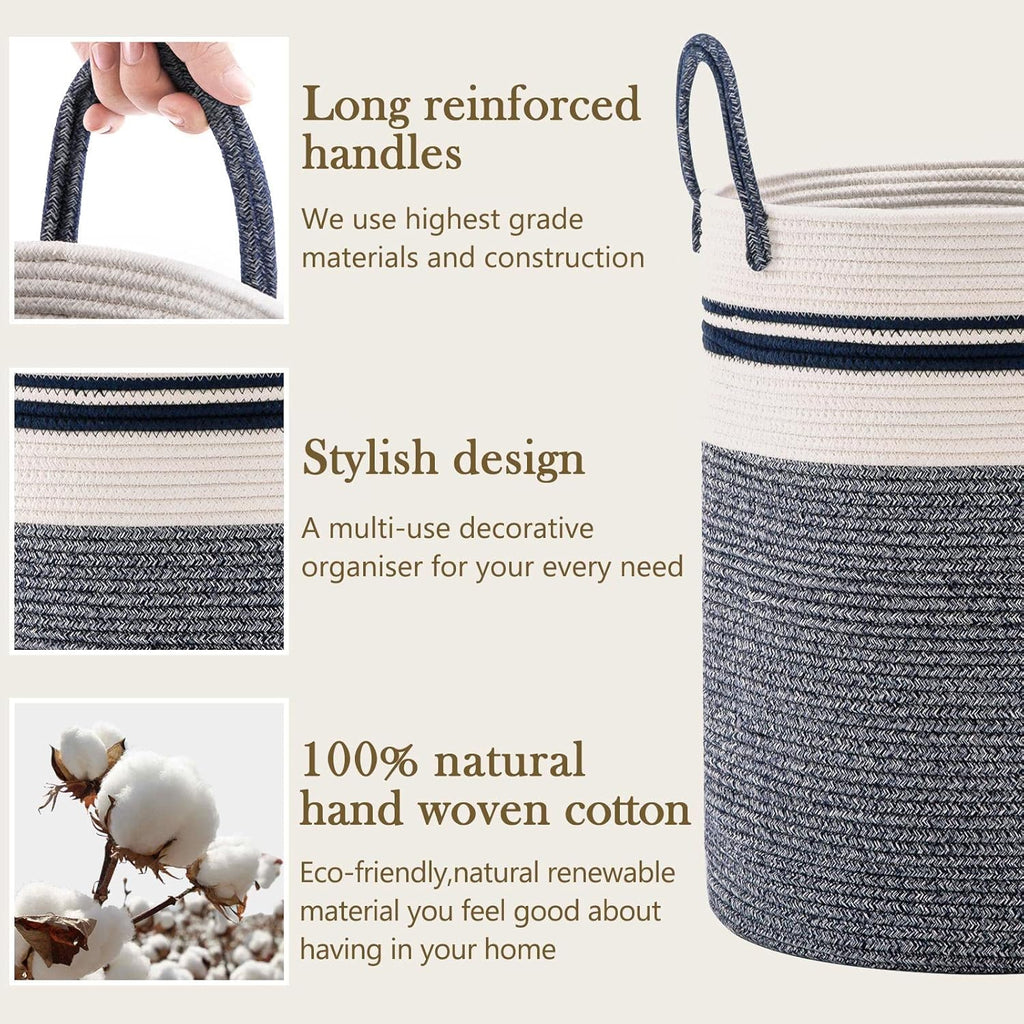 Woven Rope Laundry Hamper Basket by YOUDENOVA, 58L Tall Luandry Basket, Baby Nursery Hamper for