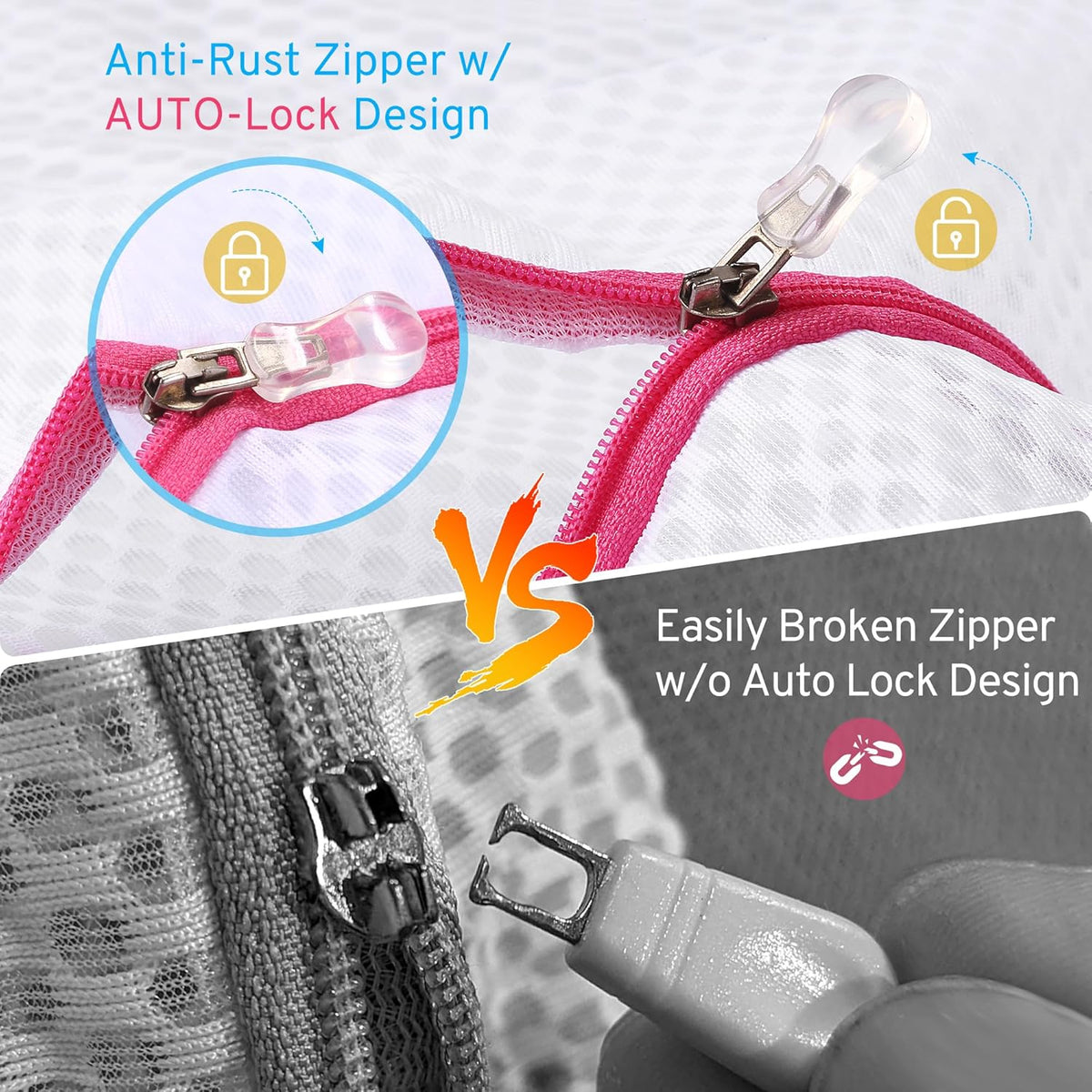 2 Pack XXL Durable Honeycomb Mesh Laundry Bags for Delicates with AUTO-Lock Zipper, Lingerie Bags
